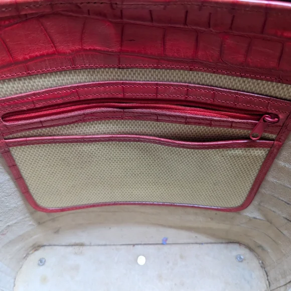 DOONEY & BOURKE Red Leather Vintage Embossed Croc Tote Shoulder Bag USA - Picture 11 of 15